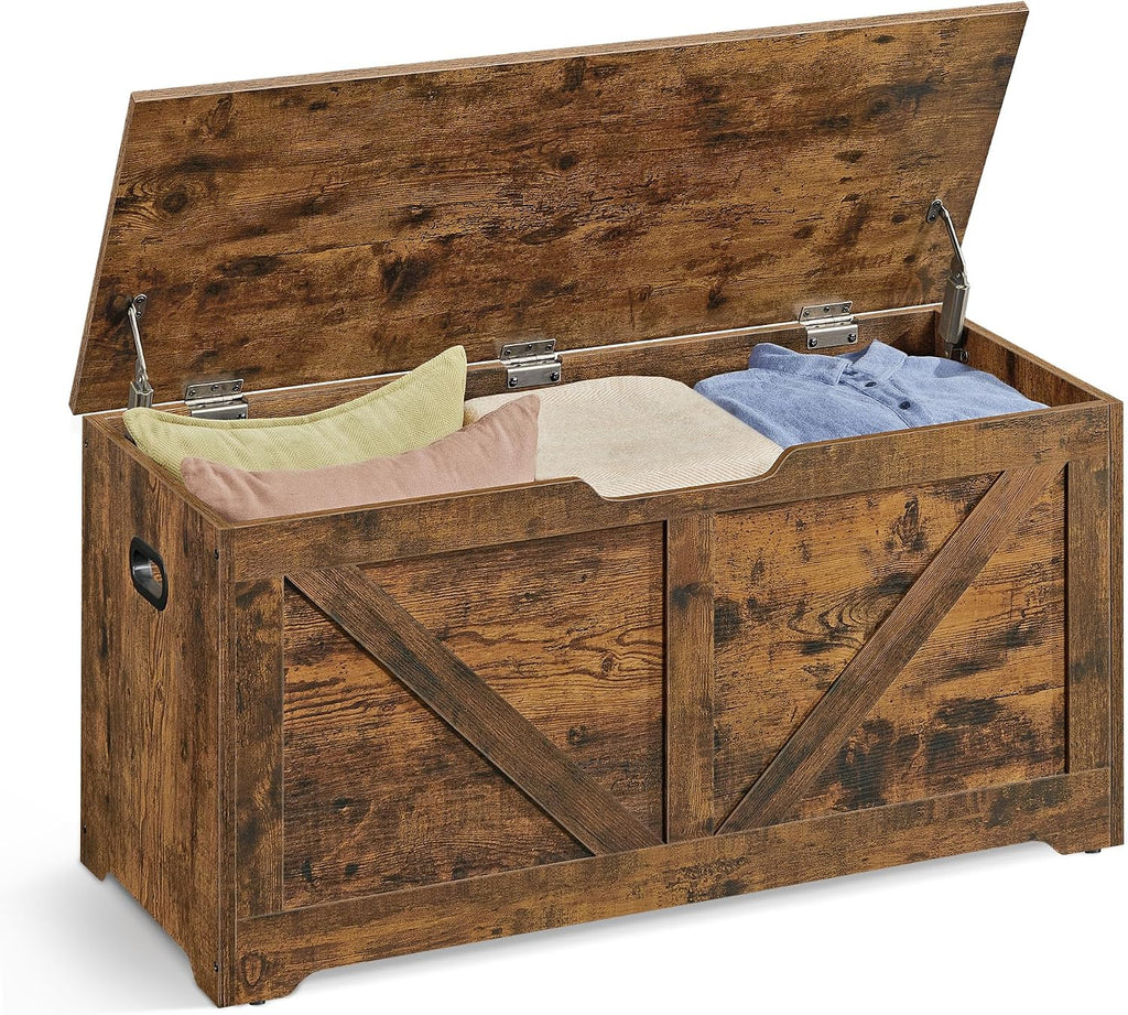 Rustic Brown Farmhouse Storage Chest Shoe Bench