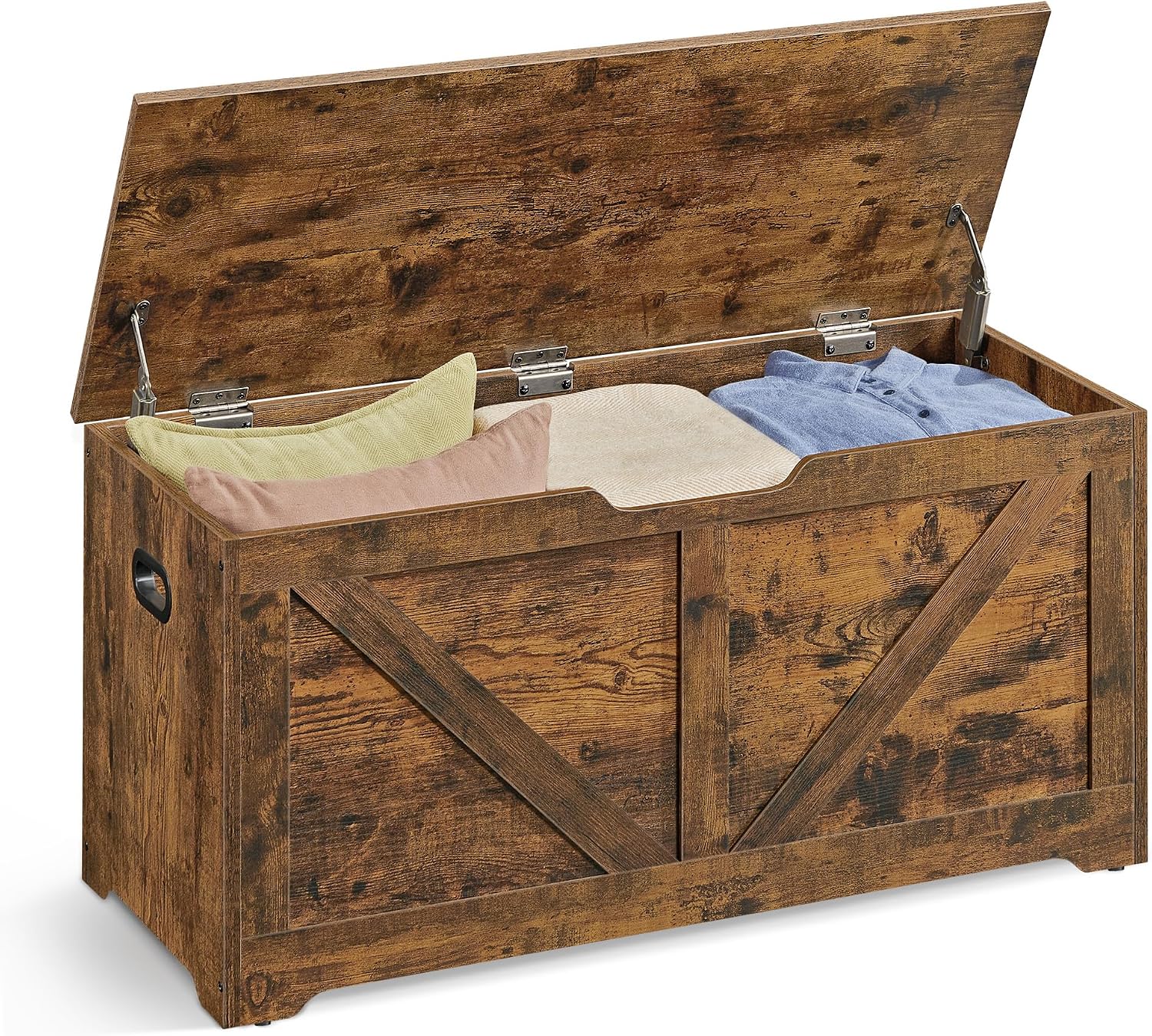 Rustic Brown Farmhouse Storage Chest Shoe Bench